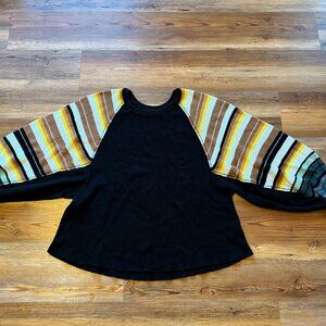 Free People We the Free Rainbow Dreams Waffle Knit Top Shirt Balloon Sleeve Med